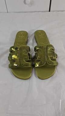 Sam Edelman Bay Glamour Sequin Slide Sandals in Citron Green